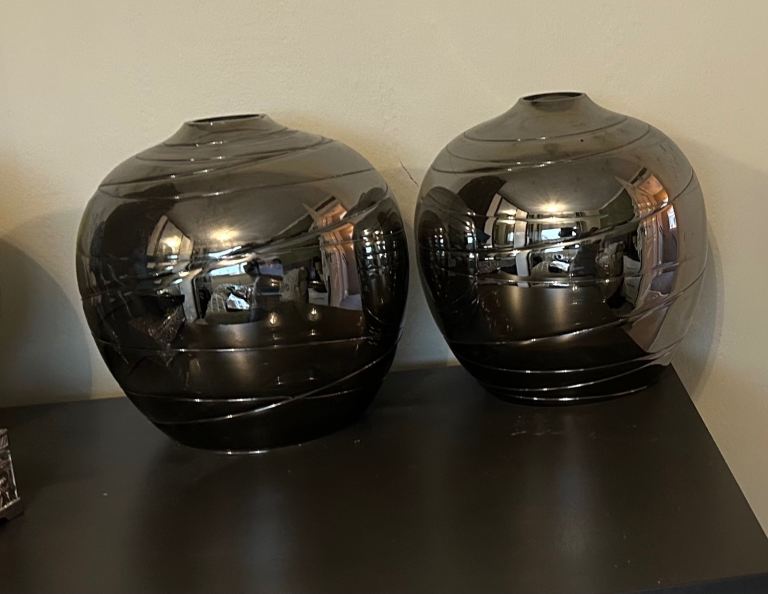 image for 2 Next grey mirror lamp shades 