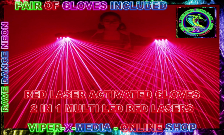 RED LASER LED GLOVES MULTI 2 IN 1 PAIR OF GLOVES NIGHTCLUB – RAVE/DANCE/NEON