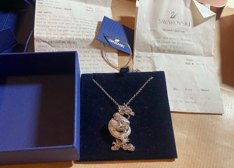 Swarovski SCS 2012 jubilee edition pendant dragon necklace 16” chain 1124113