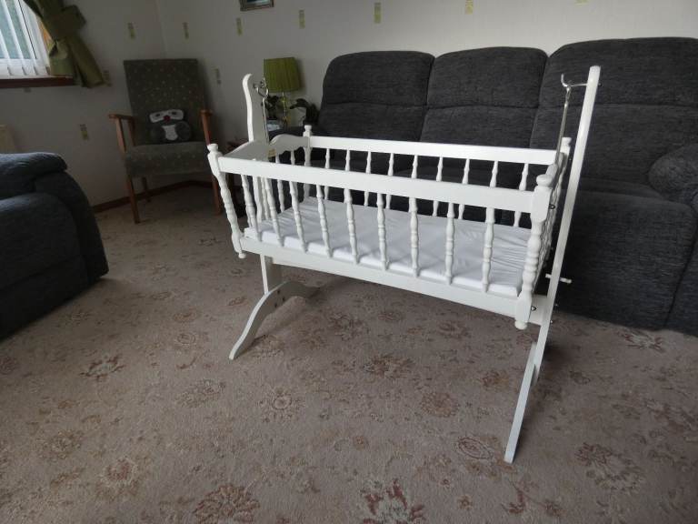 Babies White Rocking/Swinging  Cradle/Crib with mattress and stopper 
