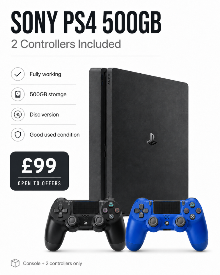 PS4 Slim 500GB Console + 2 Controllers - Very Good Condition