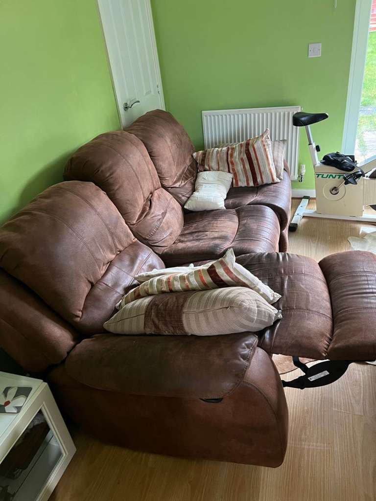 Brown Sofa 3 seat with foot rest