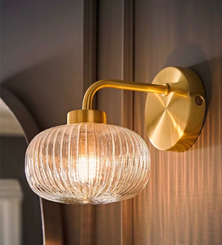 Brass Wall Light with Ribbed Glass Shade