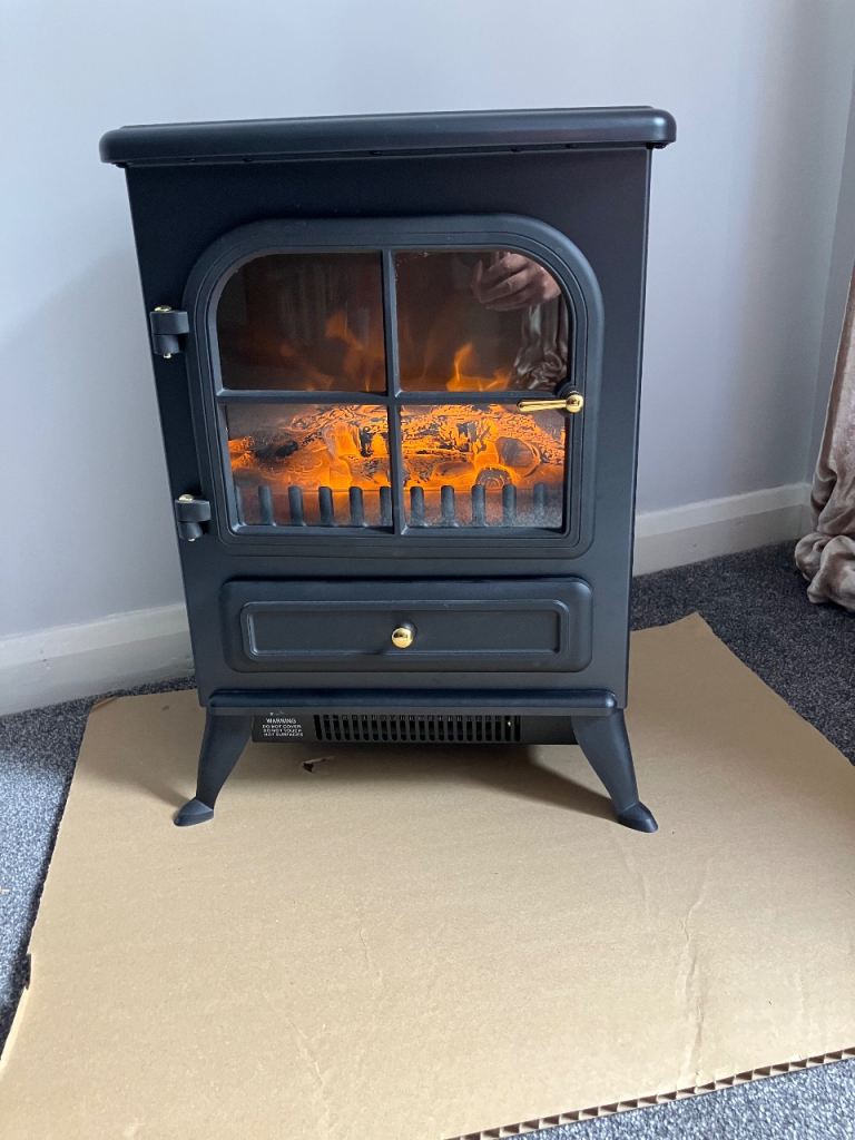 Black electric log effect stove fire heater - reduced for quick sale