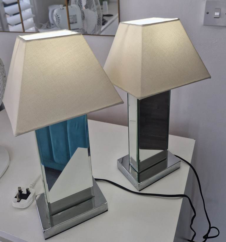 Pair of mirrored touch lamps