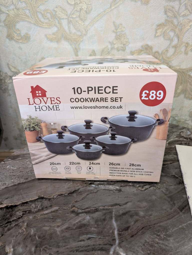 Loves Home 10-Piece Cookware Set - New, Black