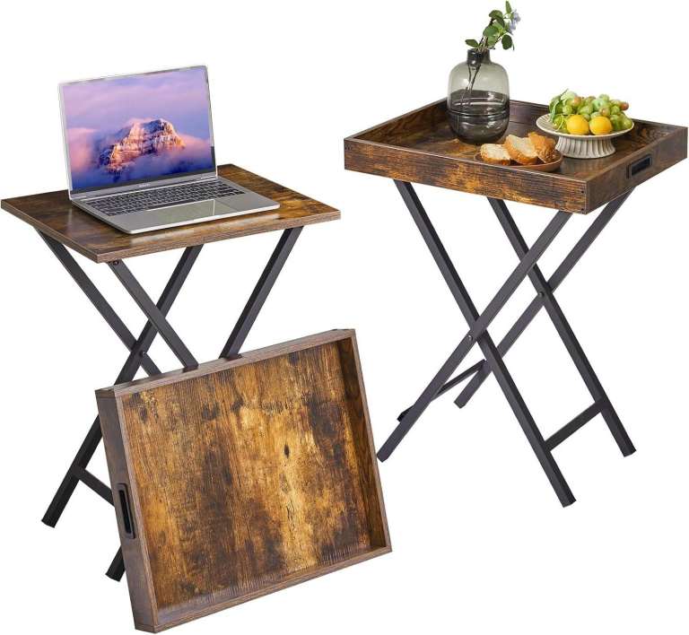 new in packaging - Foldable TV Tray Table Set of 2 - Removable Food Serving Tray Rustic Brown