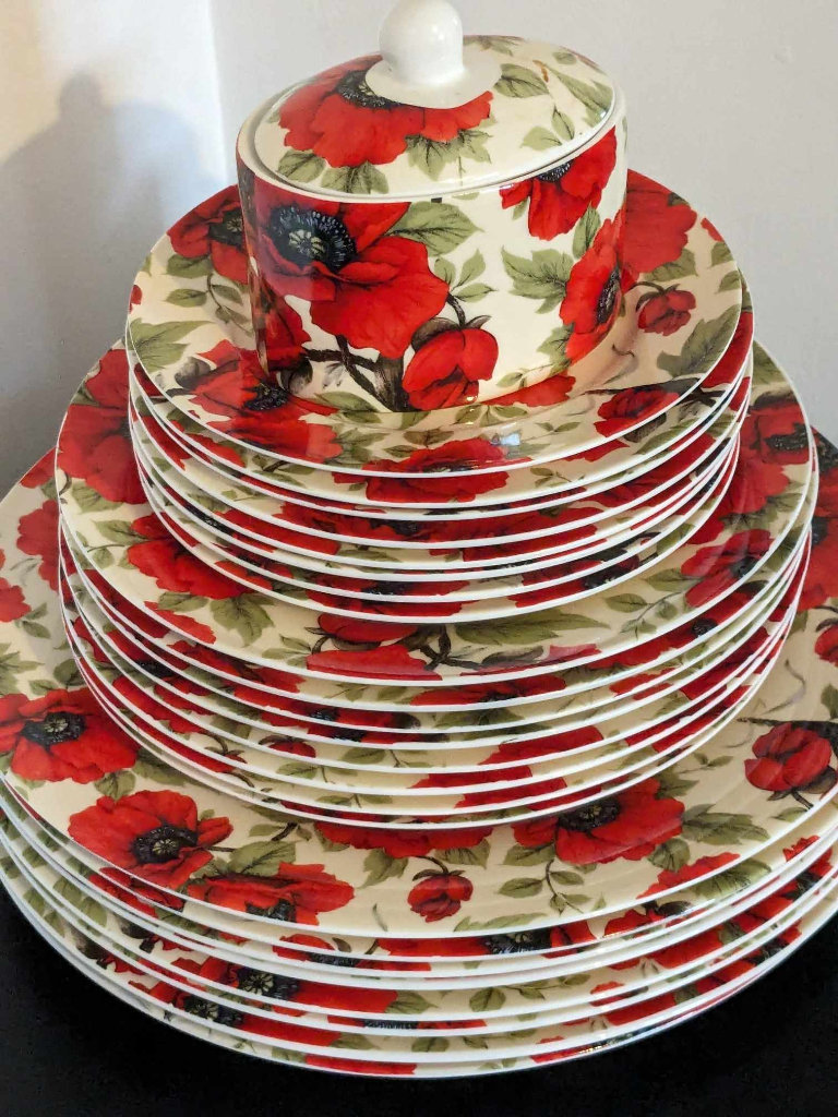 Poppy Dinnerware - Heritage Bone China Set & A Gio Style Melamine Set - ovno