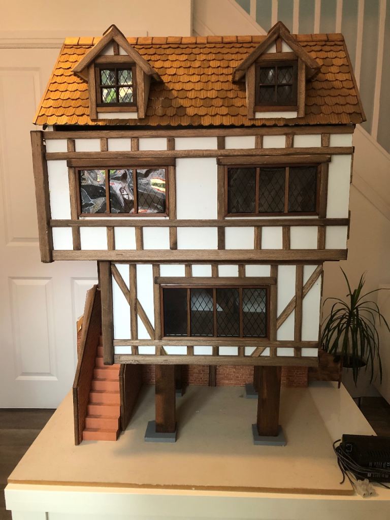 Unique one off hand crafted Tudor style dolls house from smoke and pet free home 