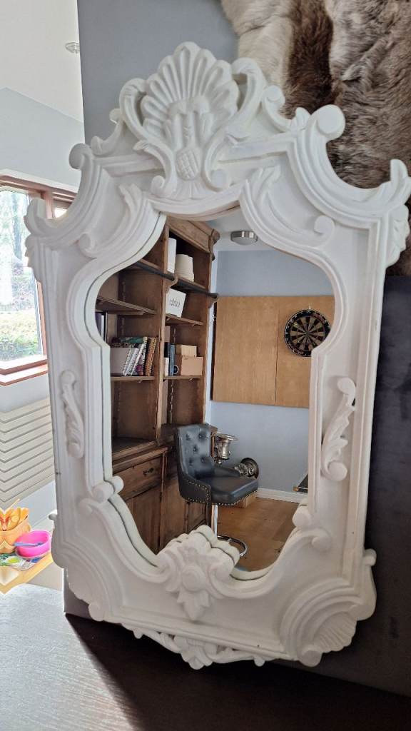 White Wooden Carved Mirror