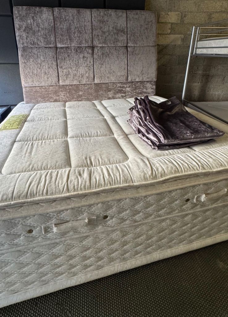 6ft Bed, wall hung headboard & curtains 