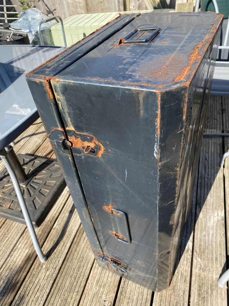 Vintage Metal Storage Trunk / Chest - Rustic Black & Rust