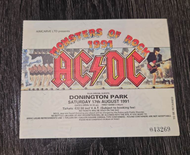 monsters of rock 1991 ac/dc donington park 17 aug 1991 concert ticket