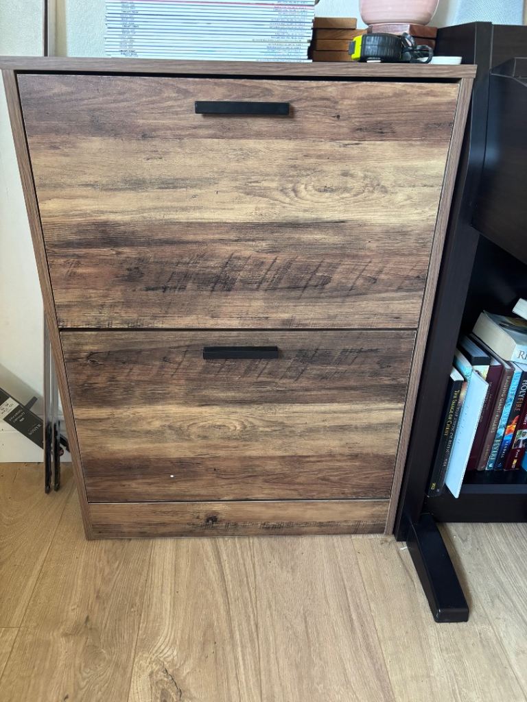 Wooden Shoe Storage Cabinet with 2 Tiers – Great Condition