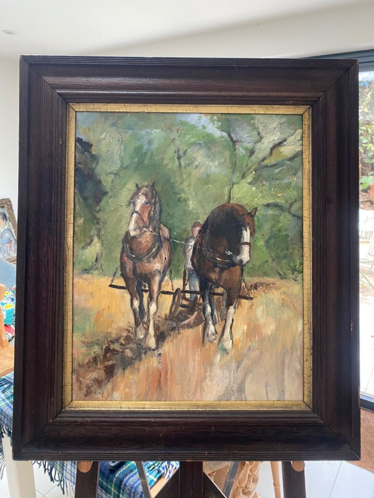 Ploughing the Field. Original oil on canvas 