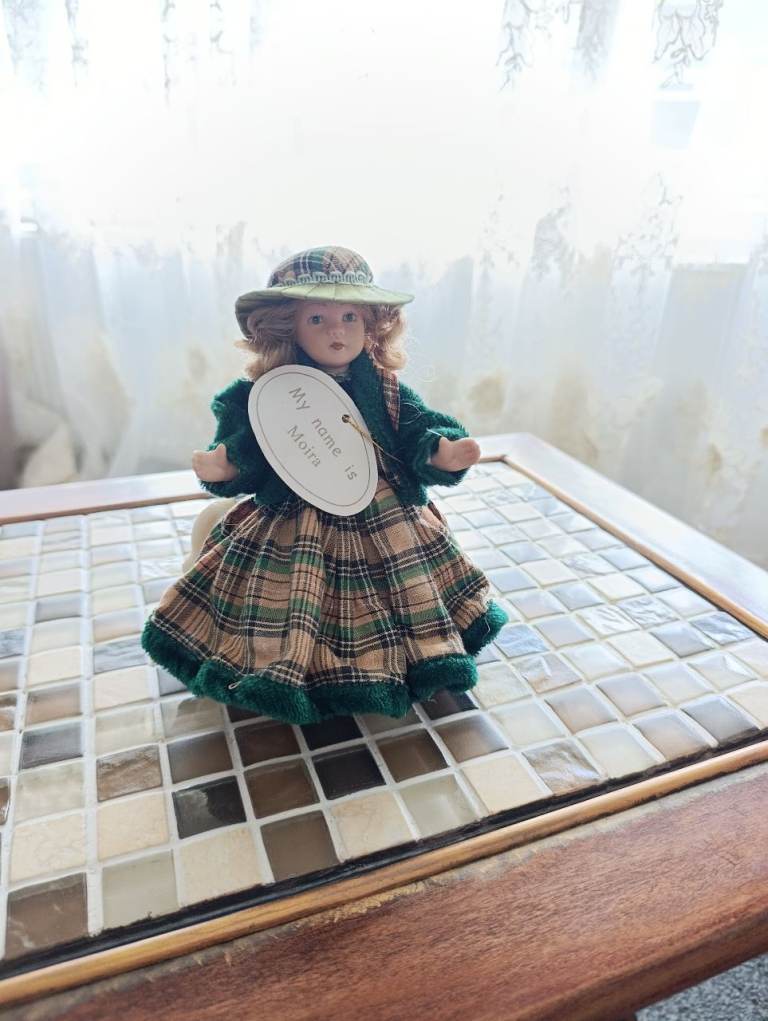 Leonardo Collection Porcelain Doll “Moira” Scottish Tartan Dress