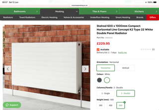 New Stelrad 600 x 1000mm Compact Horizontal Line Concept K2 Type 22 White Double Panel Radiator £229
