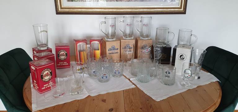 Collection of beer glasses, mostly vintage and collectable