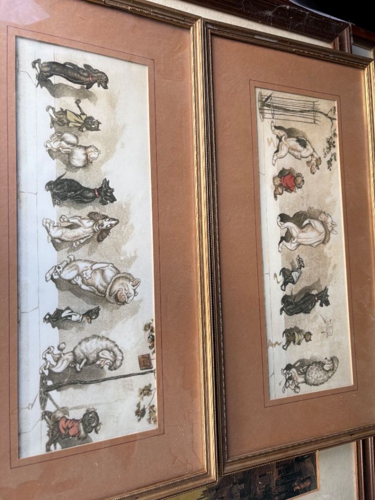   “Pair Vintage Boris O’Klein Style / Attributed Dirty Dogs of Paris Framed Prints”