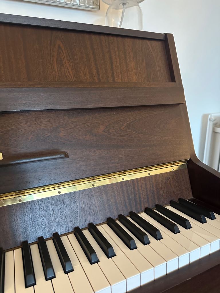 REDUCED - Stunning KEMBLE CLASSIC Satin Mahogany Upright Piano and Hinged Piano Stool - Like New
