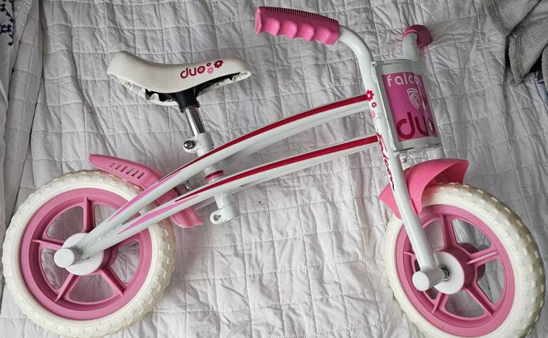 Falcon Duo Kids Balance Bike – Pink & White, Good Condition – 10" Wheel – Reversible Frame