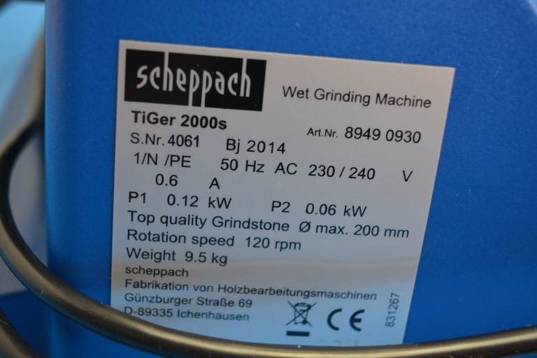 SCHEPPACH TIGER 2000s Wet Bench Grinder 200mm and Leather Honing inc. accessories.