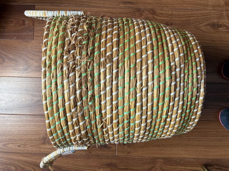 Woven Straw Storage Basket with Handles – Good Condition