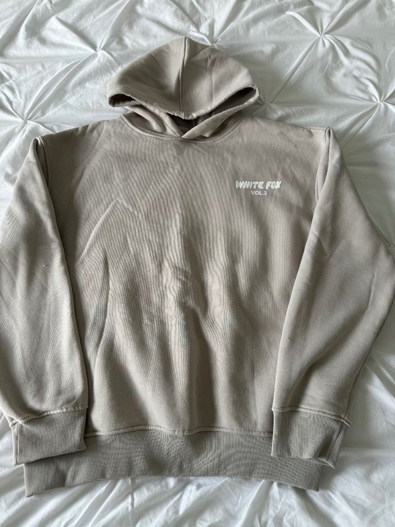 White Fox Hoodie – Beige, Size L, Good Condition