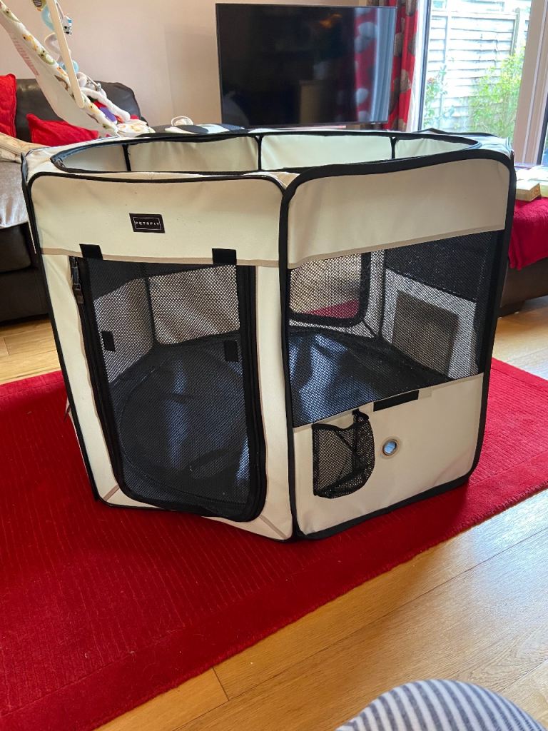 Petsfit Portable Pet Play Pen -Removable Mesh Zipper Top/ Waterproof Playpen mat