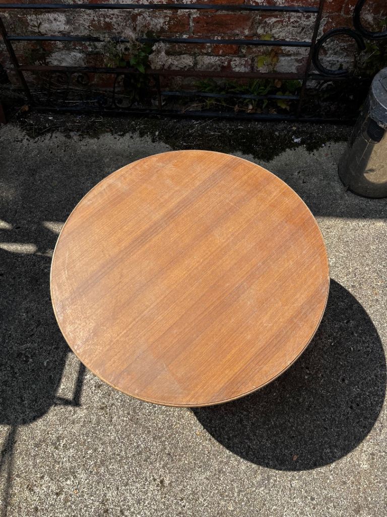 Small Round Wood Table – Fair Condition, Needs TLC