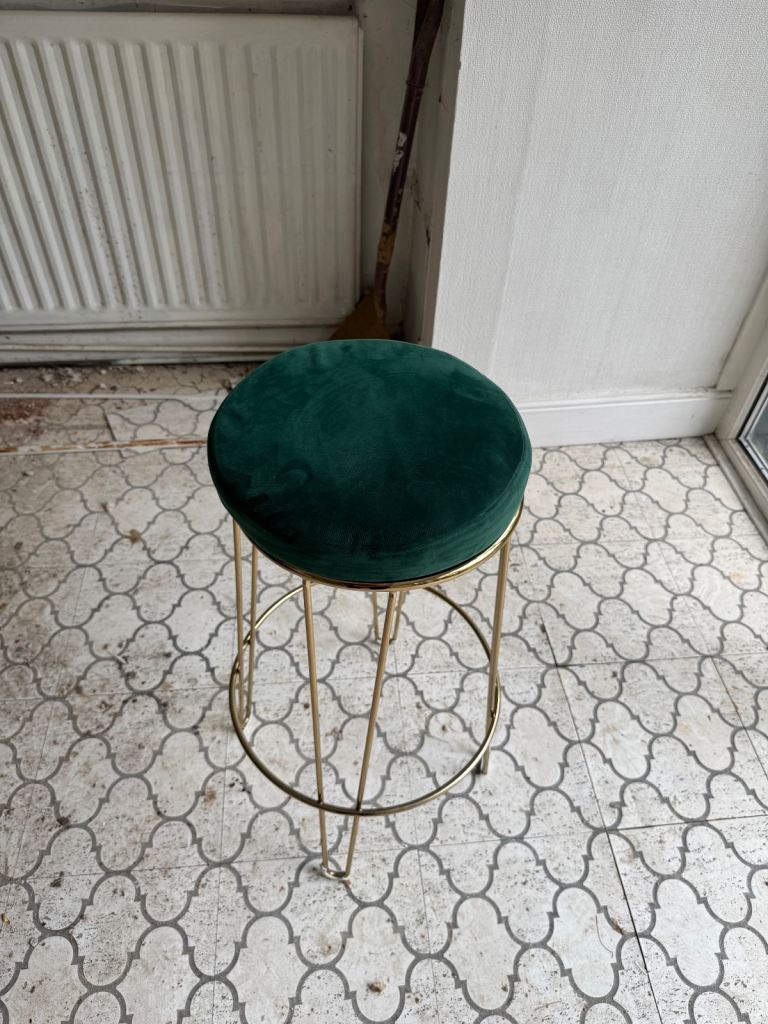 Green Velvet Bar Stool with Gold Metal Frame