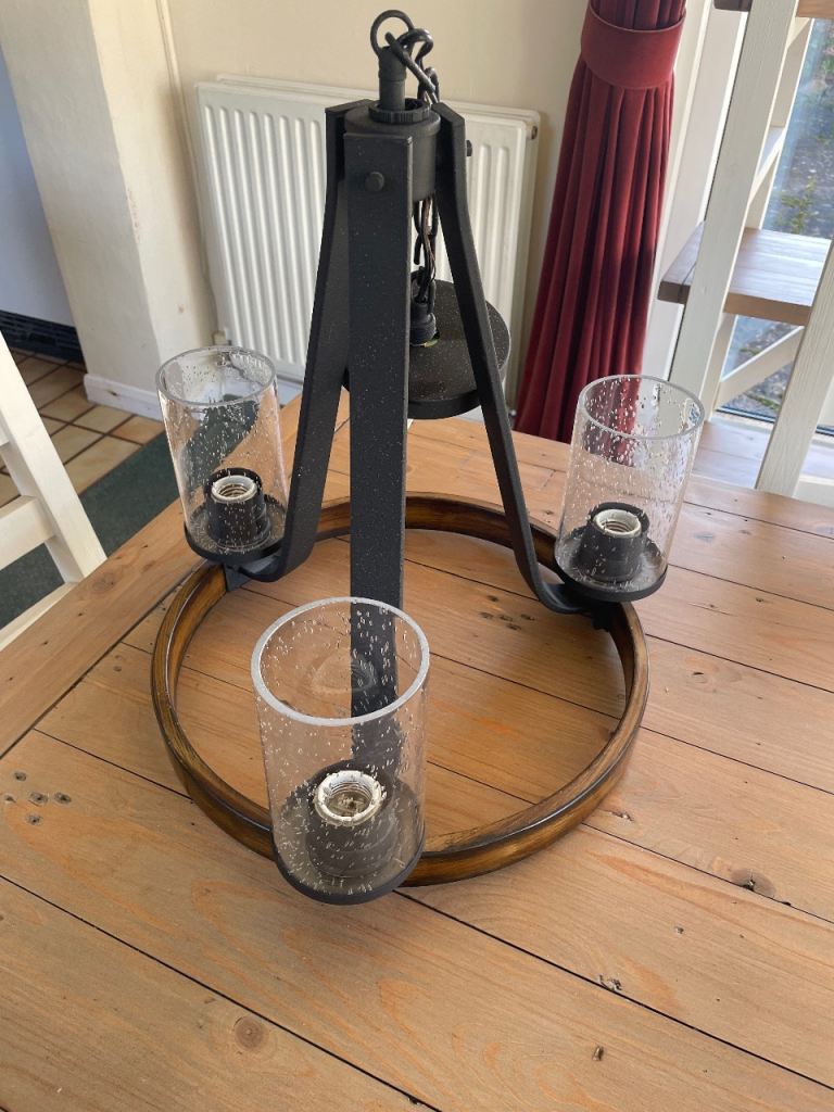 Rustic Style 3 Light Barrington Distressed Black Metal /Wood Chandelier 