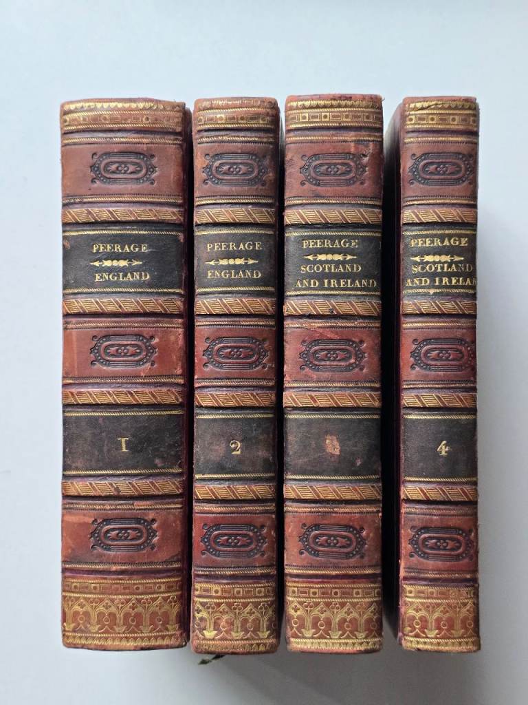 1823 Antique Rare 1823 Georgian Era Peerage of England, Scotland, Ireland LeatherBooks Vol I-IV