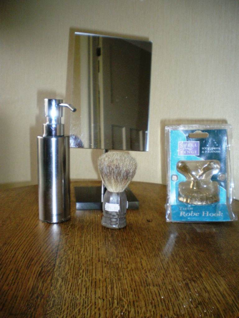 Bathroom Items Mirror, Shaving brush brass hook 
