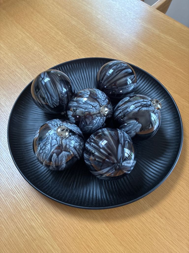 Decorative Glass Orbs in Black Bowl – As Good As New