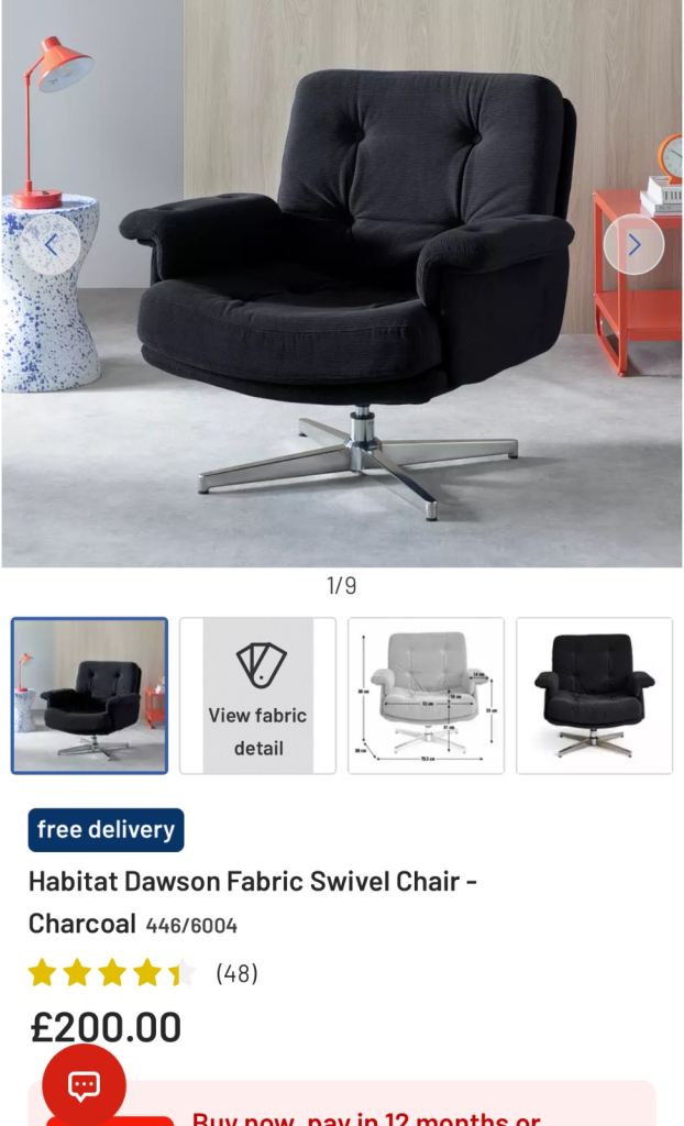 Charcoal grey chair £80 