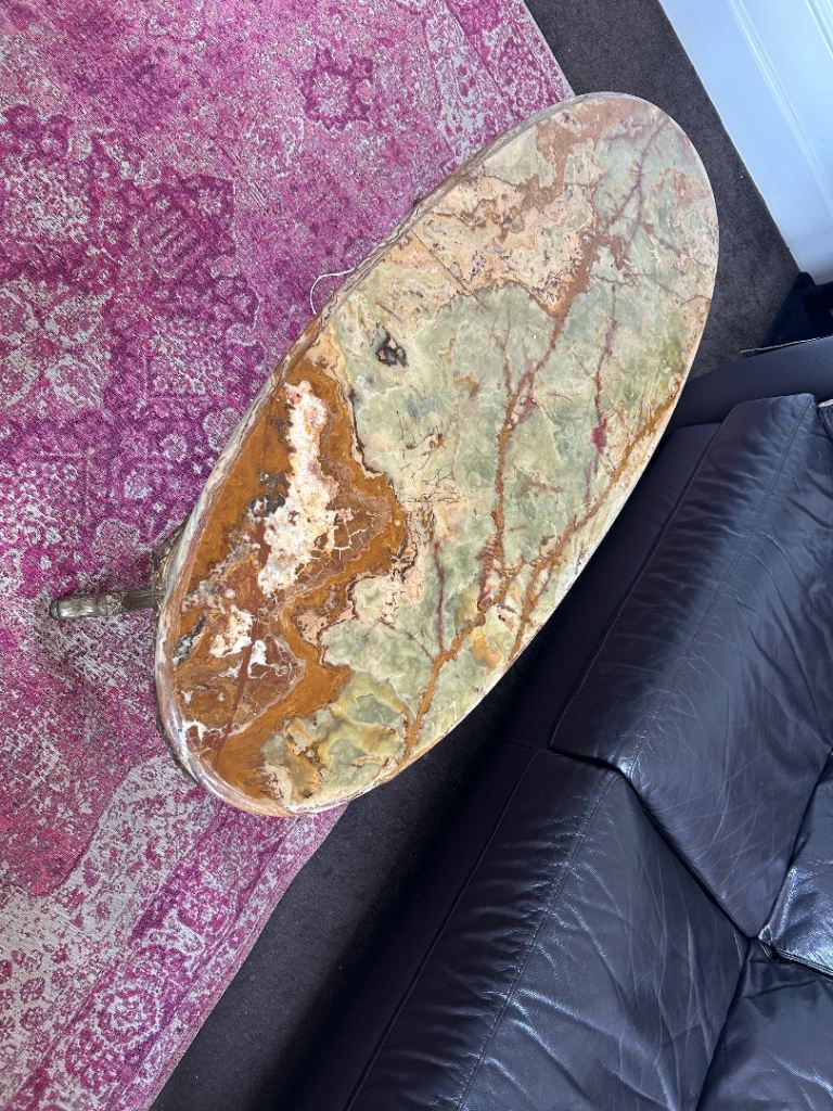 Antique Brass Marble Coffee Table 
