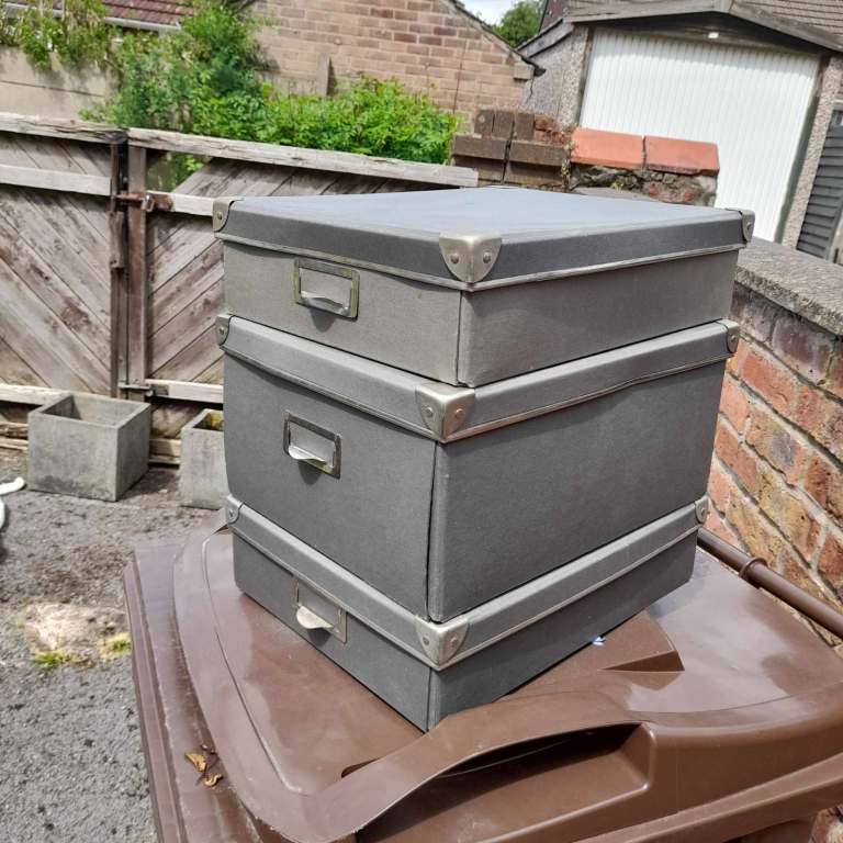  3 Grey Cardboard Storage Boxes