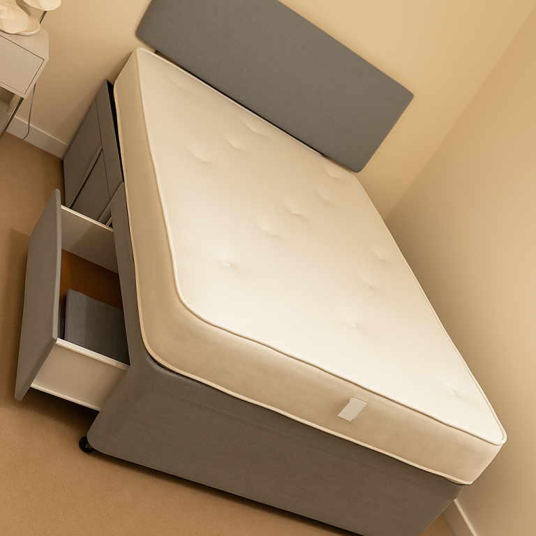 image for Elegant Upholstered Divan Bed with Storage Drawers for Comfort and Organization
