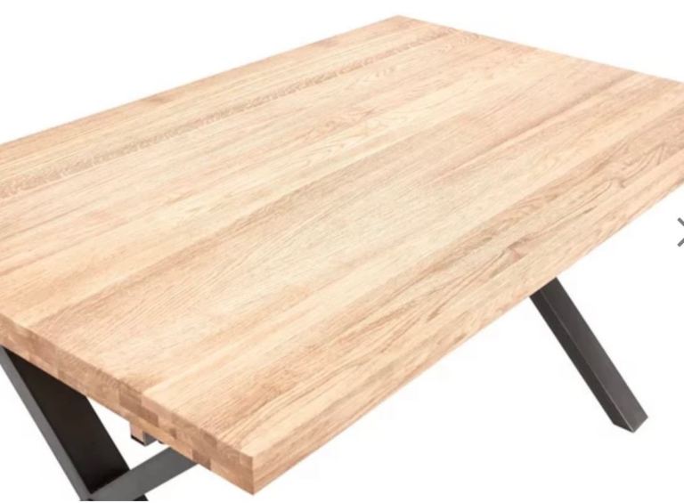 Solid Oak Dining Table, 8 chairs, 2 stools, table extension,
