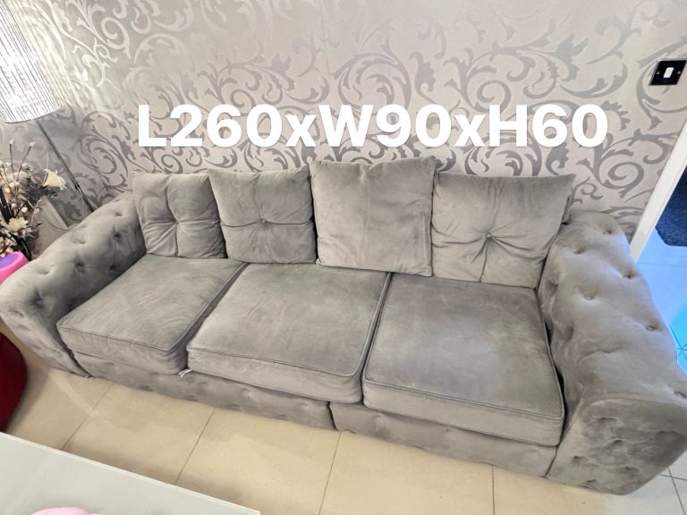 Grey Velvet Chesterfield Sofa – Good Condition