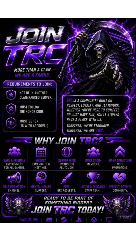 TRC GAMING CLAN (RANK STRUCTURED) LOOKING FOR PLAYERS 18+ WORLDWIDE