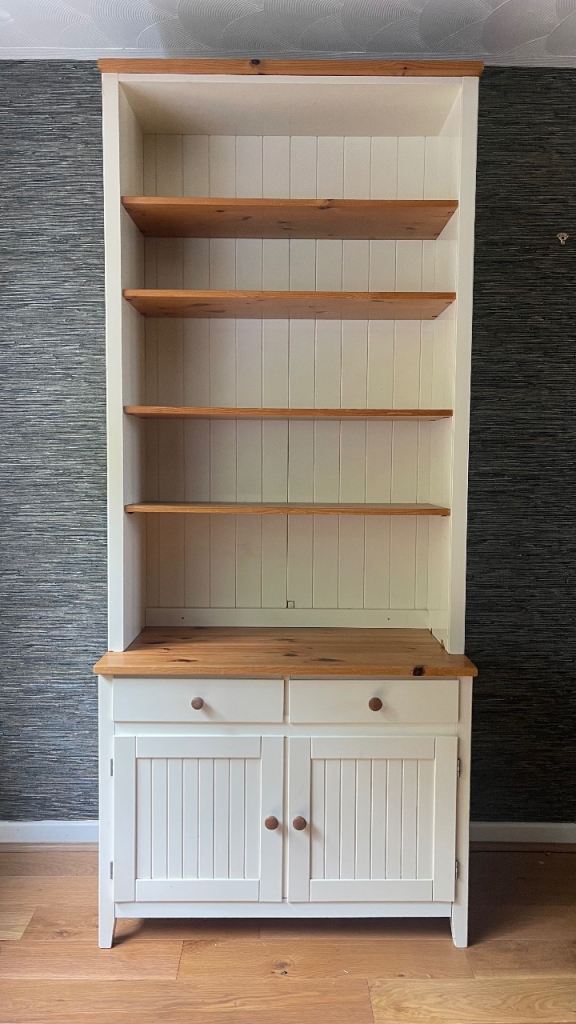 Solid Pine Farmhouse Dresser / Hutch – Painted Cream & Wood Top
