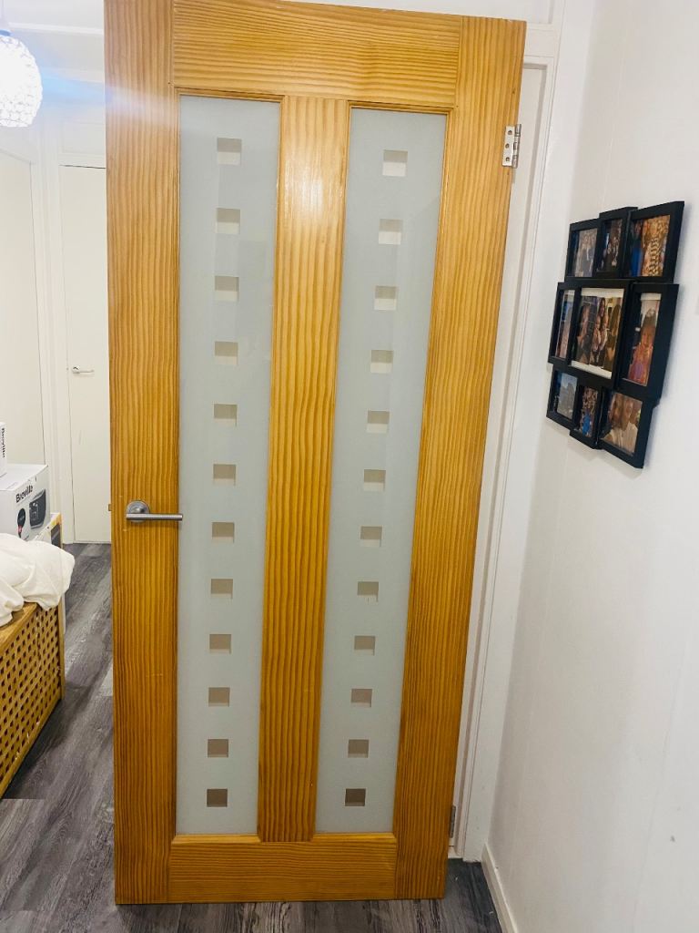 Wooden Internal Door with Frosted Glass Panels