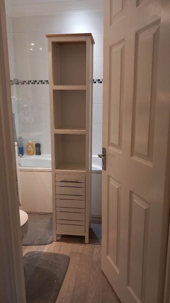 Tall Bathroom Storage Unit with Shelves and Drawer