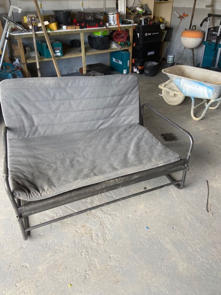 Grey Sofa Bed / Futon - Converts to Flat Bed
