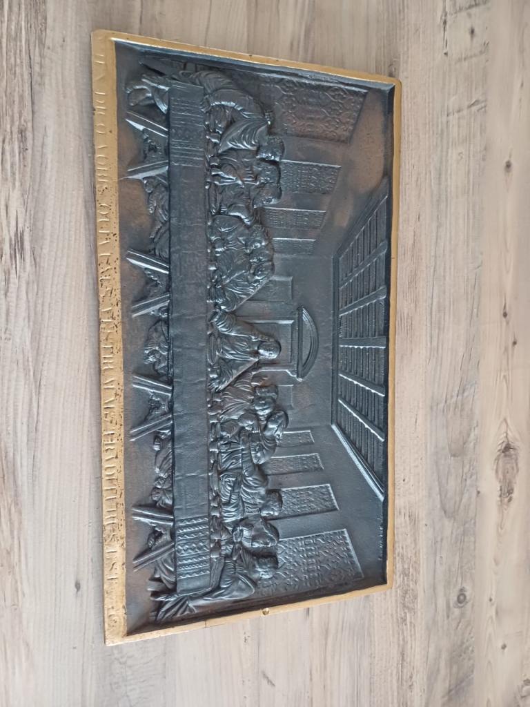 LARGE ANTIQUE CAST IRON BRONZED PLAQUE of THE LAST SUPPER LEONARDO DA VINCI