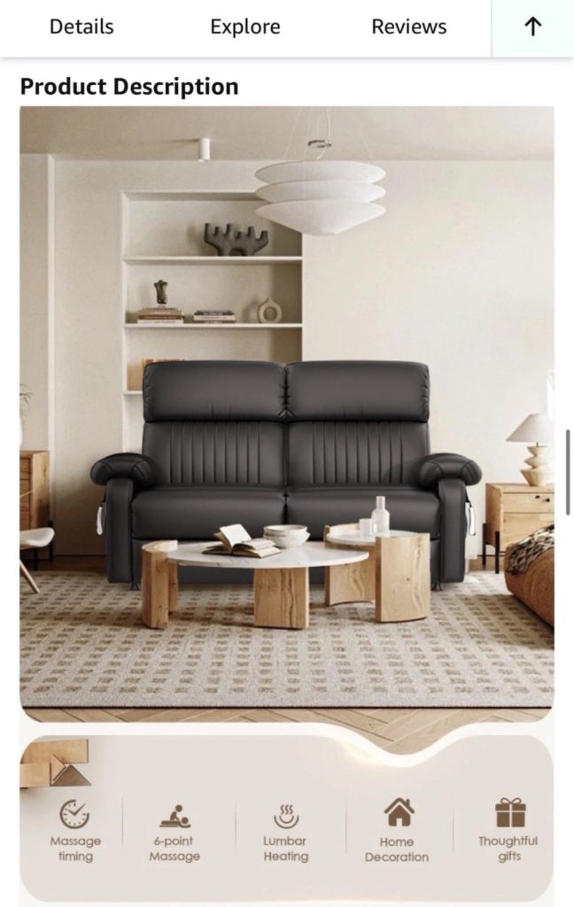 2 Seater Recliner Sofa 170° Reclining Loveseat with Massage & Heat, Type C + USB