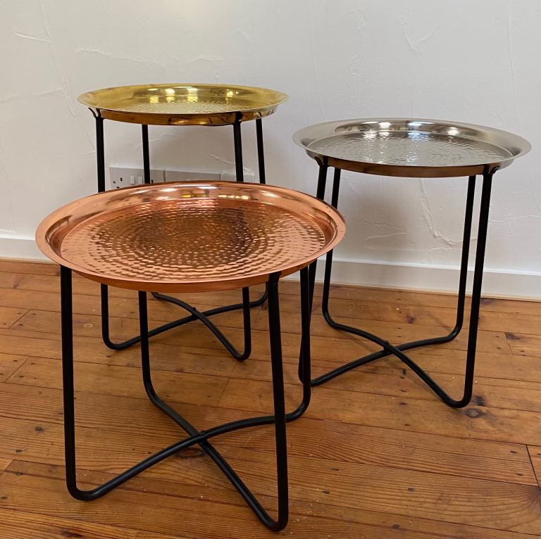Set of 3 Metal Tray Side Tables