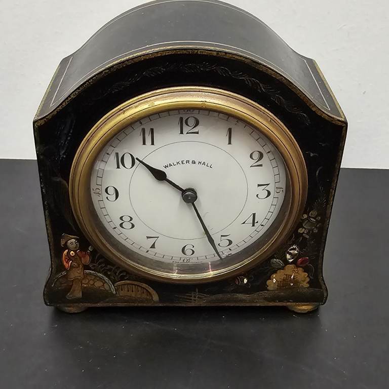 Walker and Hall 8 day French Mantle Clock Oriental Painted Antique 